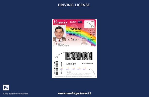 verified style modello di patente di guida Hawaii in stile verificato template